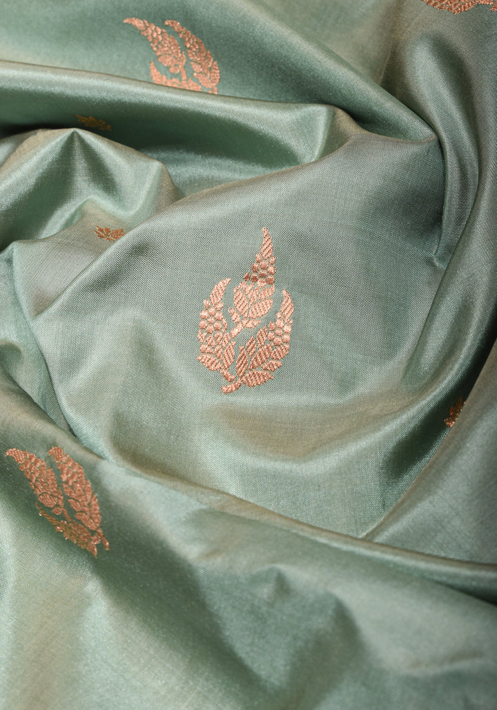Gray Banarasi Katan Silk Saree with zari buttas and contrast border | SILK MARK CERTIFIED