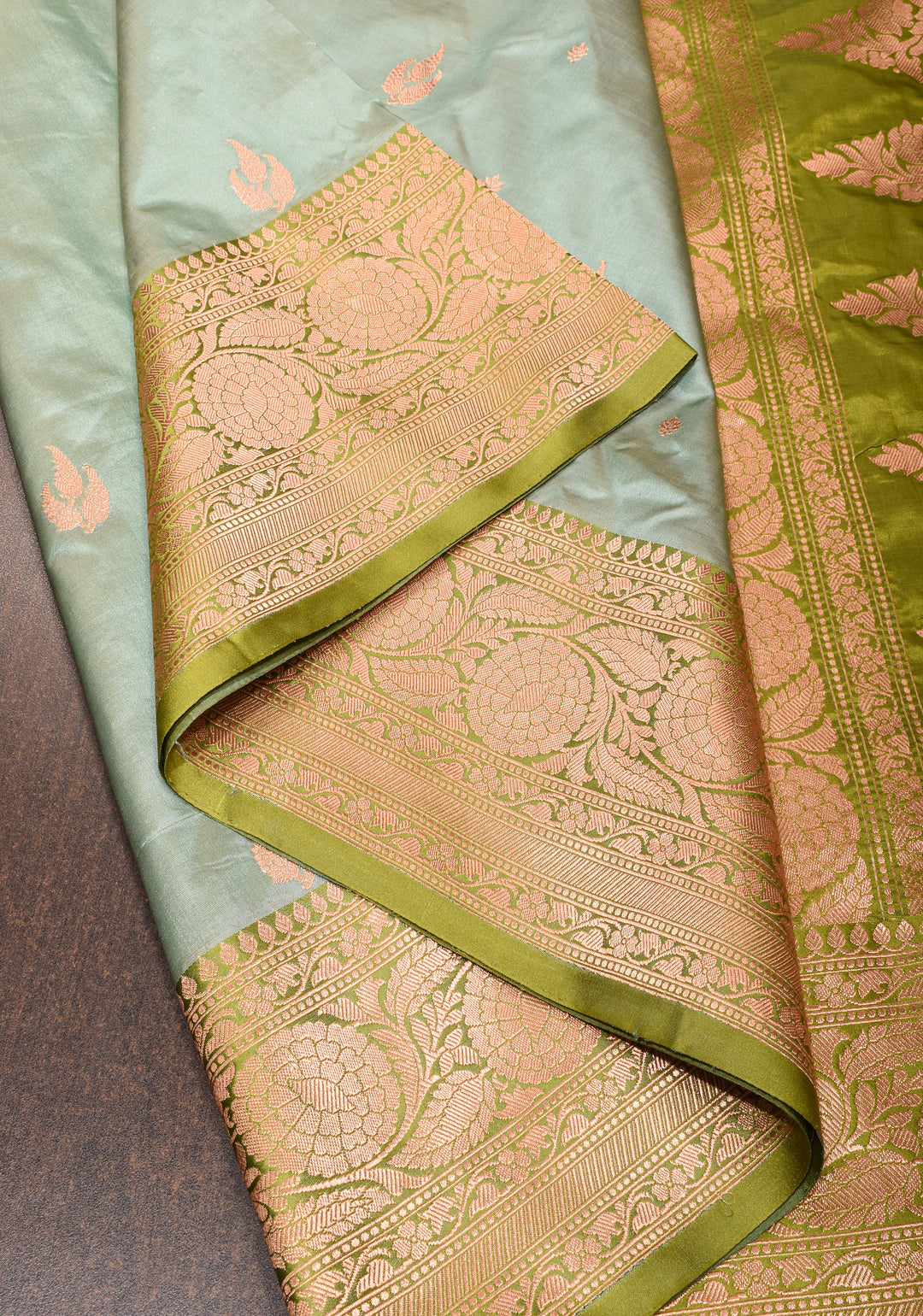 Gray Banarasi Katan Silk Saree with zari buttas and contrast border | SILK MARK CERTIFIED