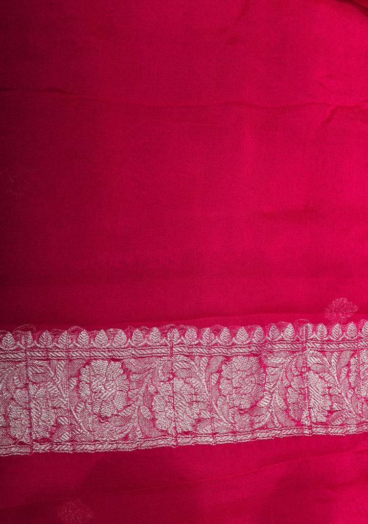 Rani Pink Banarasi Chiffon Silk Saree with Zari Buttas & Zari Border | SILK MARK CERTIFIED