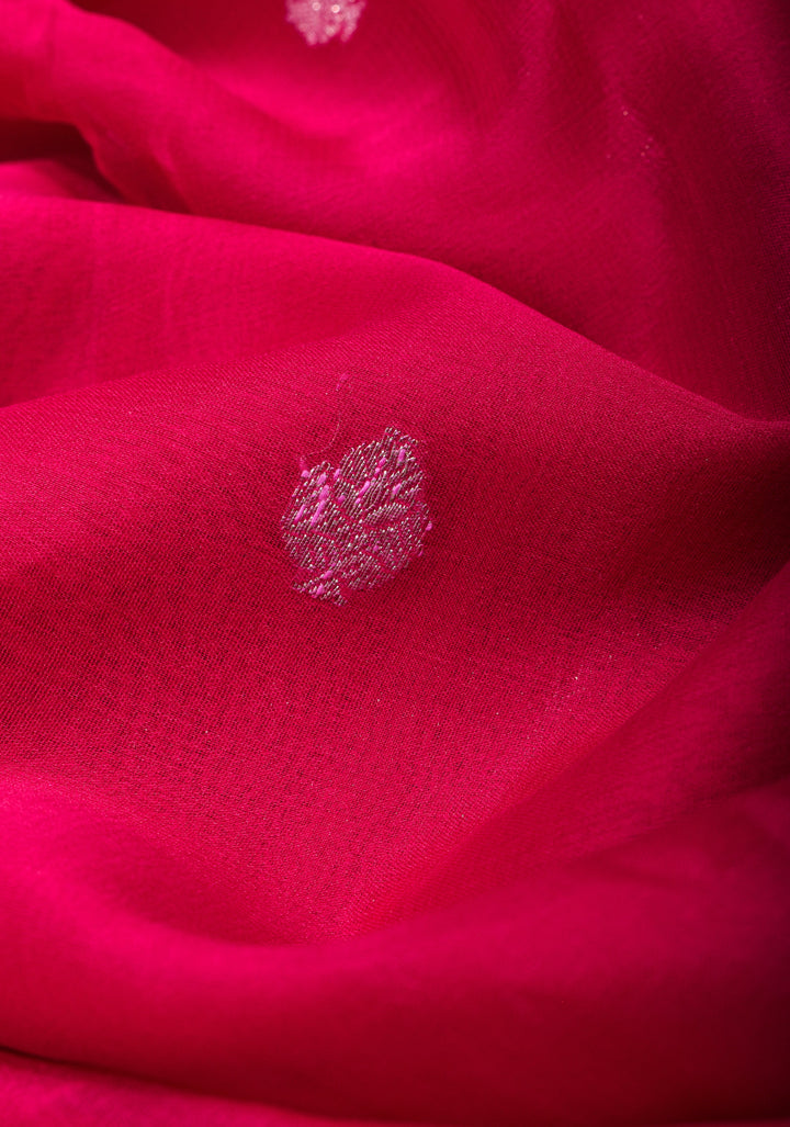 Rani Pink Banarasi Chiffon Silk Saree with Zari Buttas & Zari Border | SILK MARK CERTIFIED