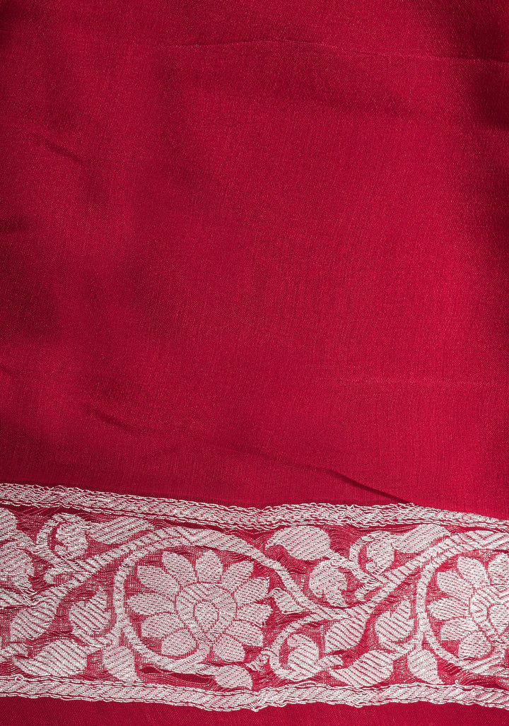 Maroon Banarasi Chiffon Silk Saree with Zari Buttas and Border | SILK MARK CERTIFIED