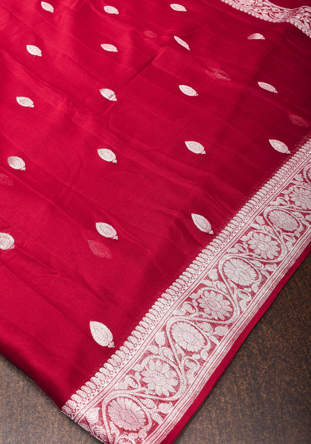 Maroon Banarasi Chiffon Silk Saree with Zari Buttas and Border | SILK MARK CERTIFIED