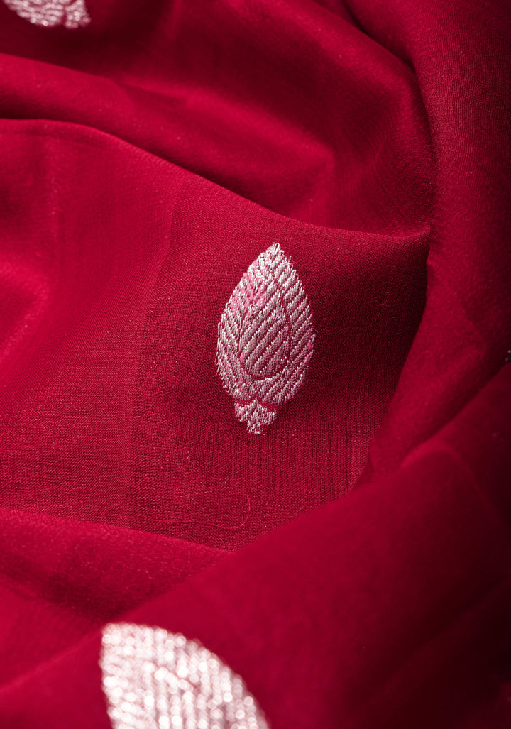 Maroon Banarasi Chiffon Silk Saree with Zari Buttas and Border | SILK MARK CERTIFIED