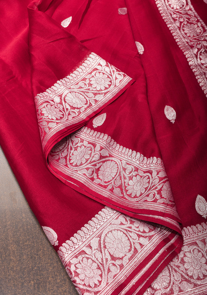 Maroon Banarasi Chiffon Silk Saree with Zari Buttas and Border | SILK MARK CERTIFIED