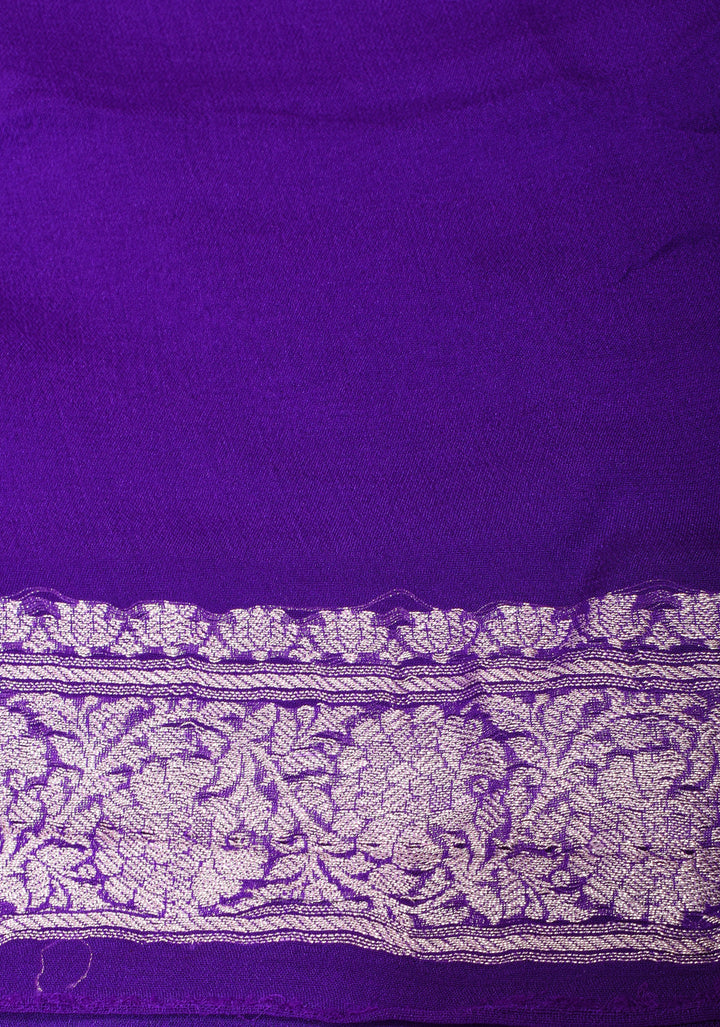 Purple Banarasi Chiffon Silk Saree with Silver Zari Buttas and Zari Border | SILK MARK CERTIFIED