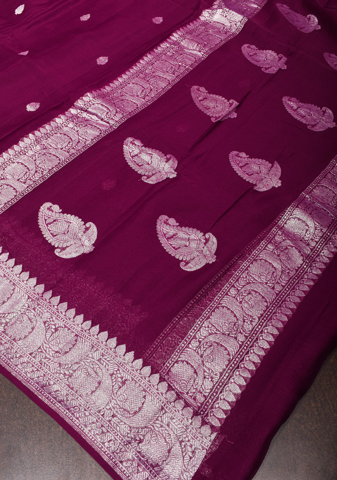 Dark Purple Banarasi Chiffon Silk Saree with Zari Buttas and Border | SILK MARK CERTIFIED