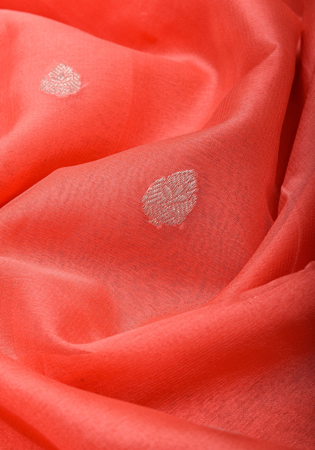 Coral Pink Banarasi Chiffon Silk Saree with Zari Buttas and Border | SILK MARK CERTIFIED