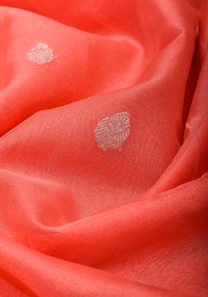 Coral Pink Banarasi Chiffon Silk Saree with Zari Buttas and Border | SILK MARK CERTIFIED