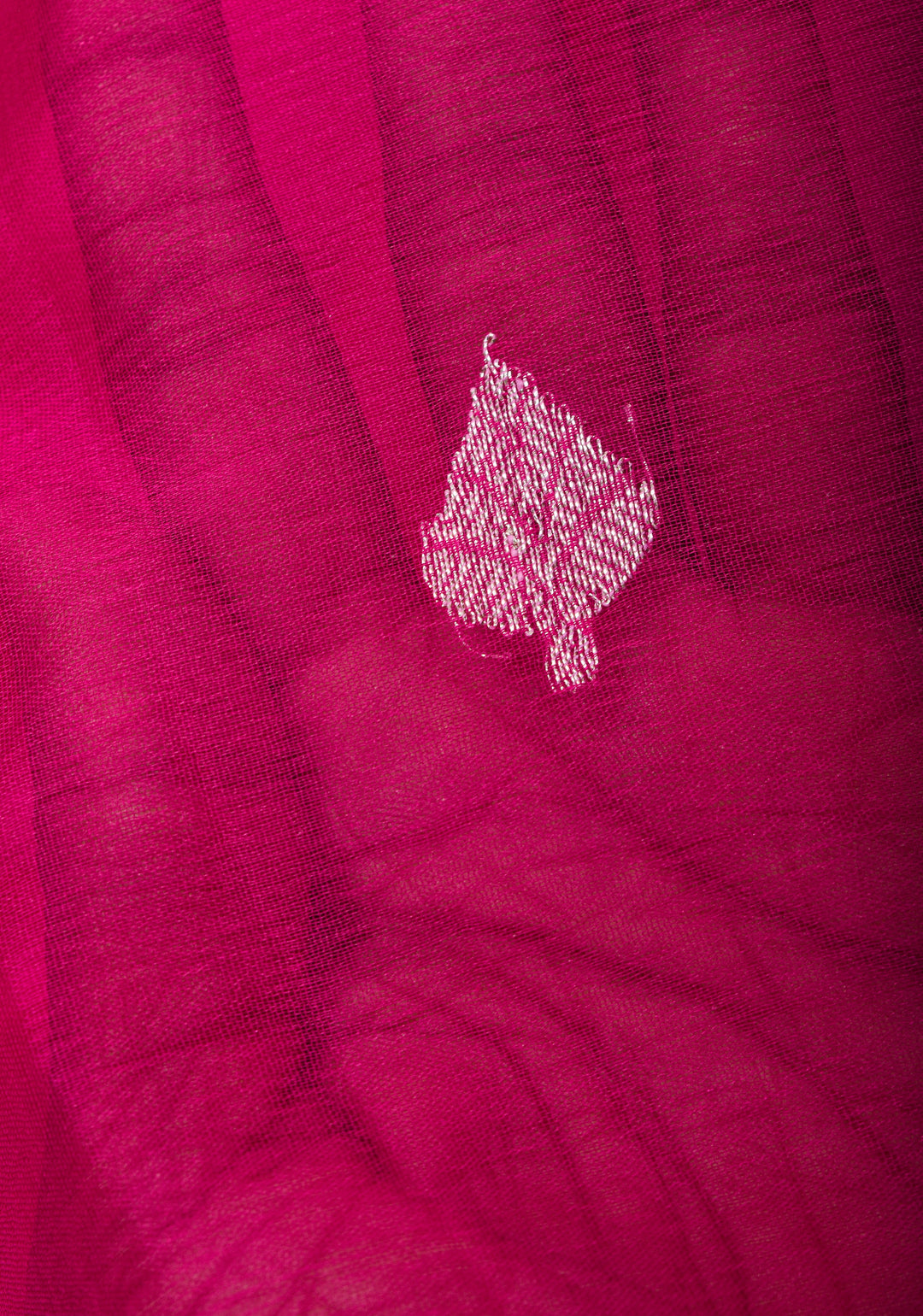 Hot Pink Banarasi Chiffon Silk Saree with Silver Zari Buttas & Redi Border | SILK MARK CERTIFIED