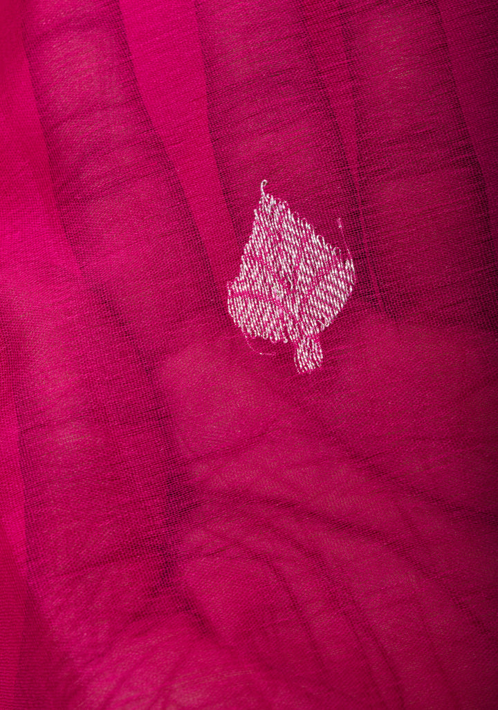 Hot Pink Banarasi Chiffon Silk Saree with Silver Zari Buttas & Redi Border | SILK MARK CERTIFIED