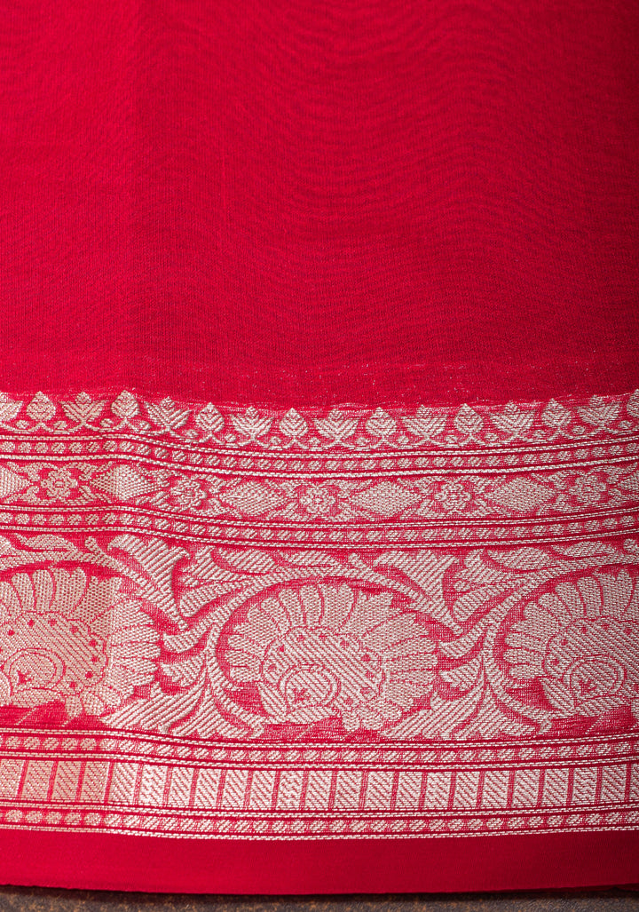 Cobalt Blue Mercerized Cotton Saree with Zari Buttas and Red Contrast Border