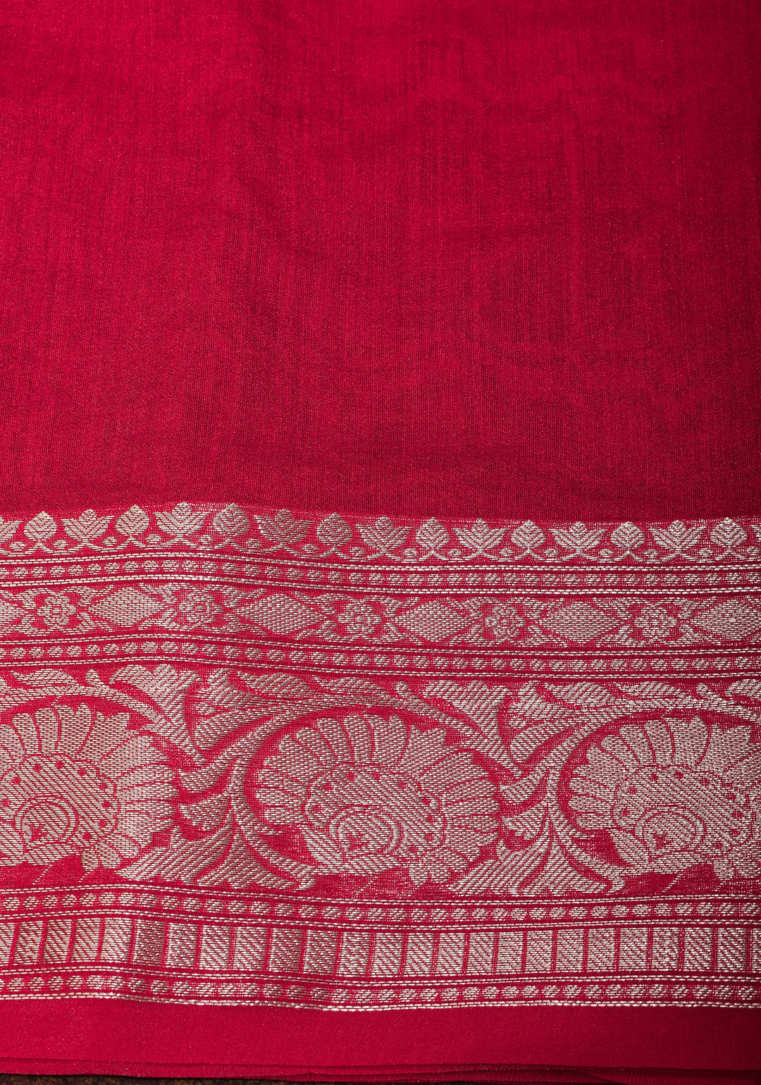 Bottle Green Mercerized Cotton Saree with Zari Buttas and Red Contrast Borders
