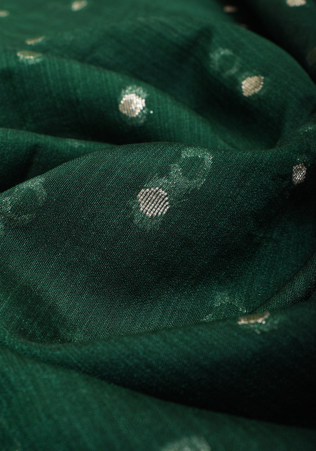 Bottle Green Mercerized Cotton Saree with Zari Buttas and Red Contrast Borders