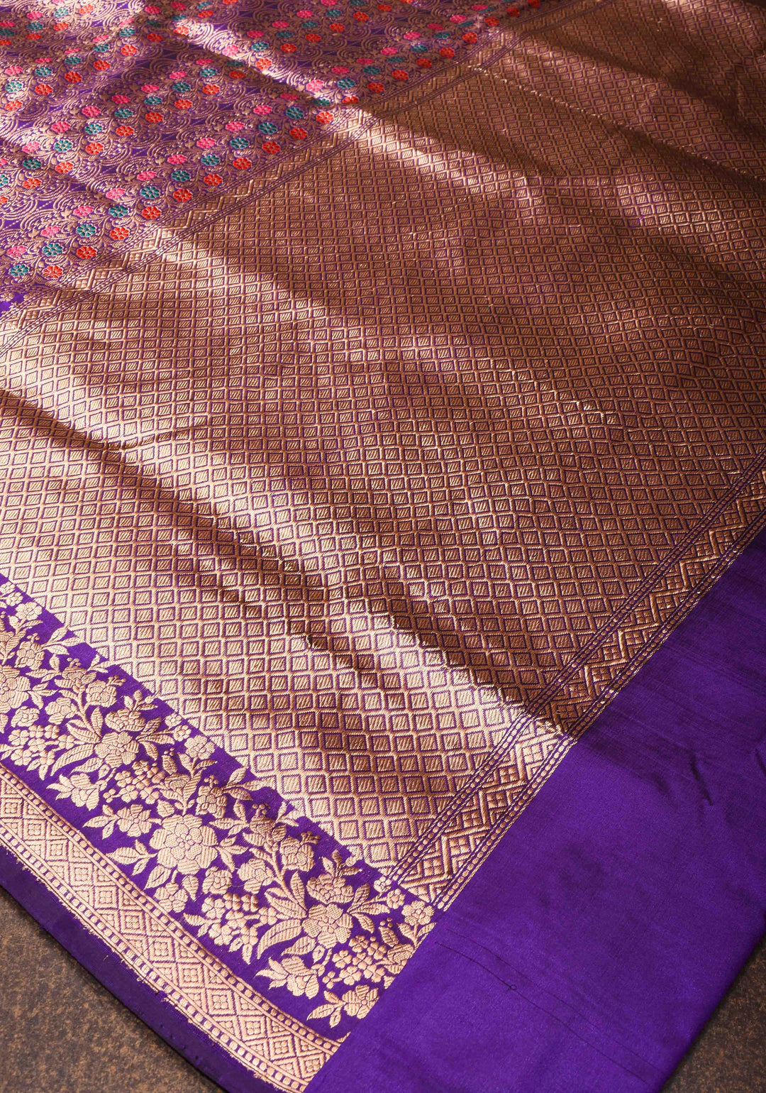 Purple Pure Banarasi Katan Silk Saree with Meenakari Floral Brocade and Zari Border | SILK MARK CERTIFIED
