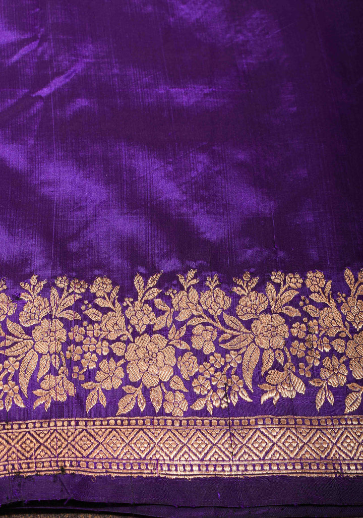 Purple Pure Banarasi Katan Silk Saree with Meenakari Floral Brocade and Zari Border | SILK MARK CERTIFIED