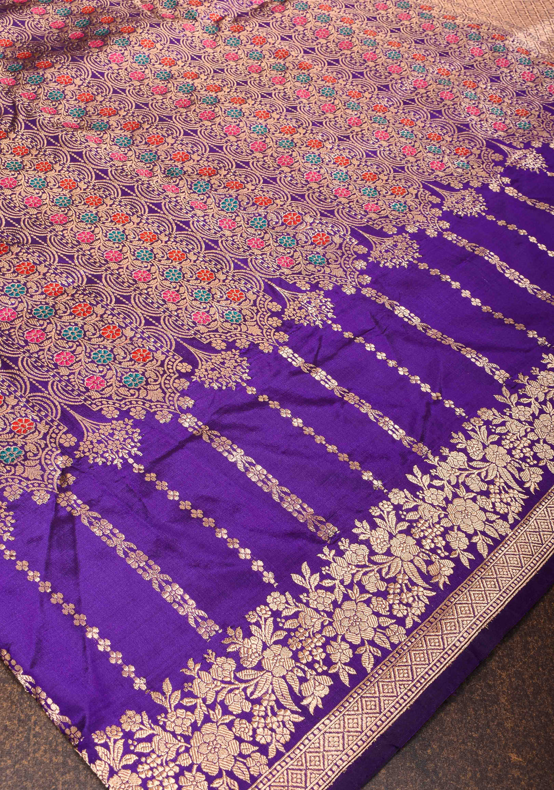 Purple Pure Banarasi Katan Silk Saree with Meenakari Floral Brocade and Zari Border | SILK MARK CERTIFIED