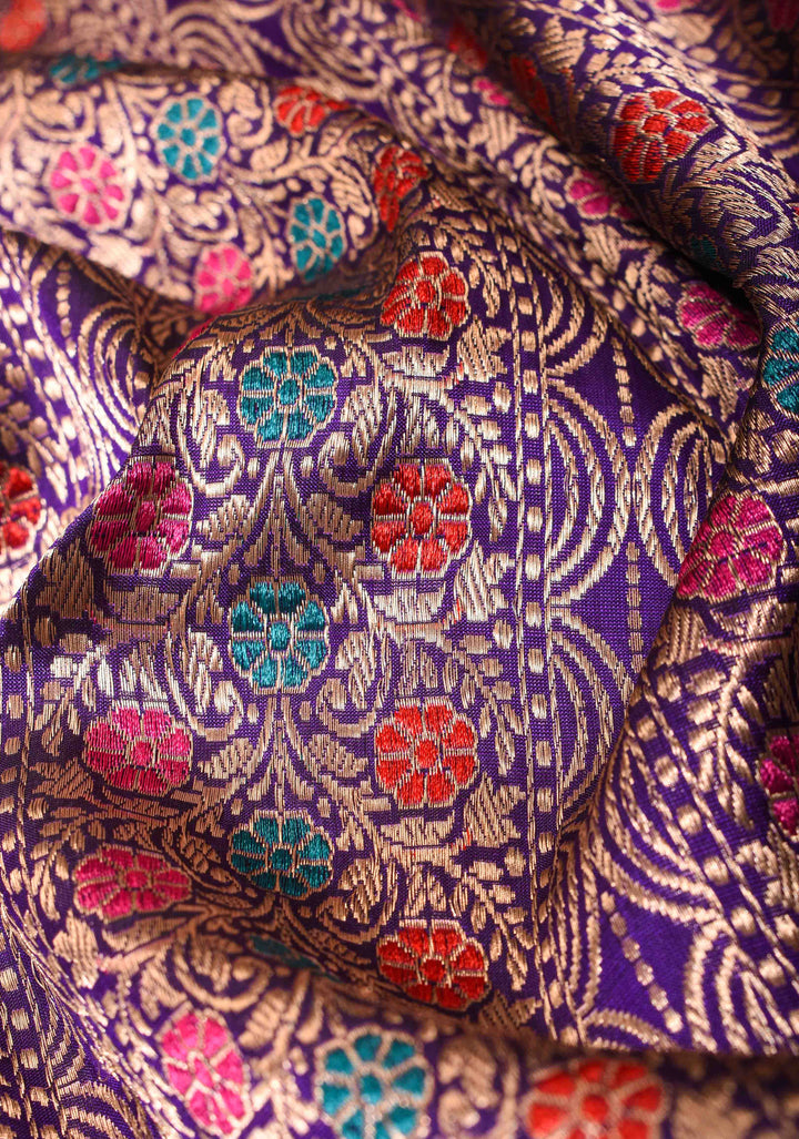 Purple Pure Banarasi Katan Silk Saree with Meenakari Floral Brocade and Zari Border | SILK MARK CERTIFIED