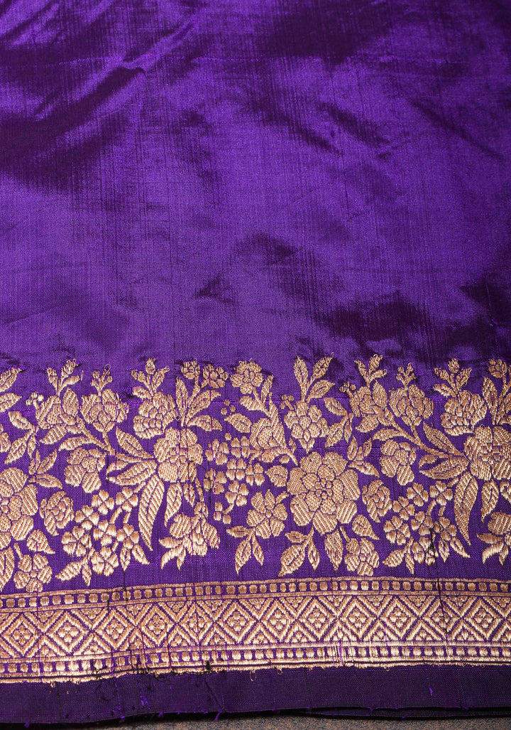 Purple Pure Banarasi Katan Silk Saree with Meenakari Floral Brocade and Zari Border | SILK MARK CERTIFIED