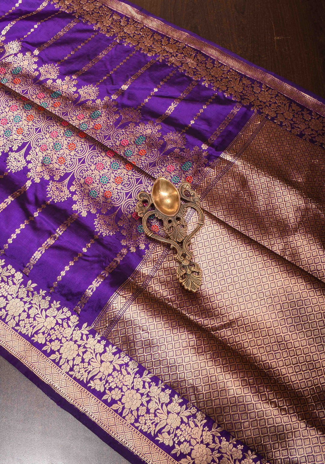 Purple Pure Banarasi Katan Silk Saree with Meenakari Floral Brocade and Zari Border | SILK MARK CERTIFIED