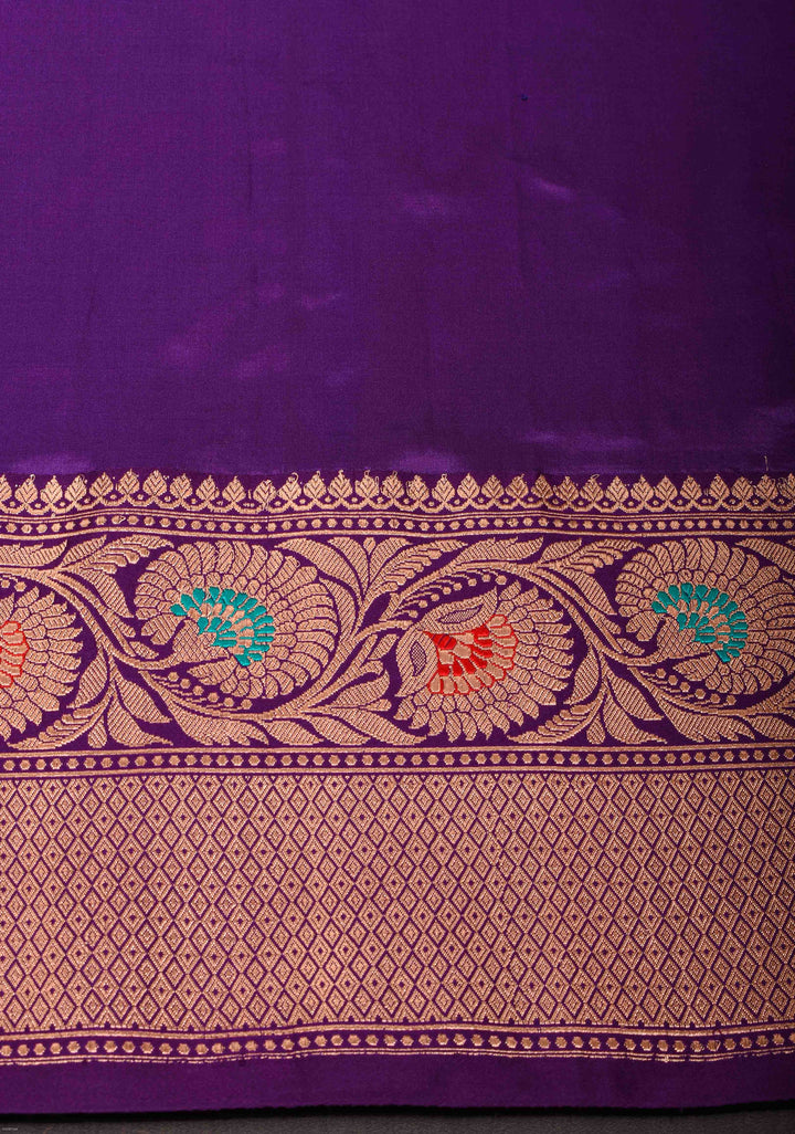 Cyan Banarasi Katan Silk Saree with damask Buttas and Meenakari Contrast Borders | SILK MARK CERTIFIED