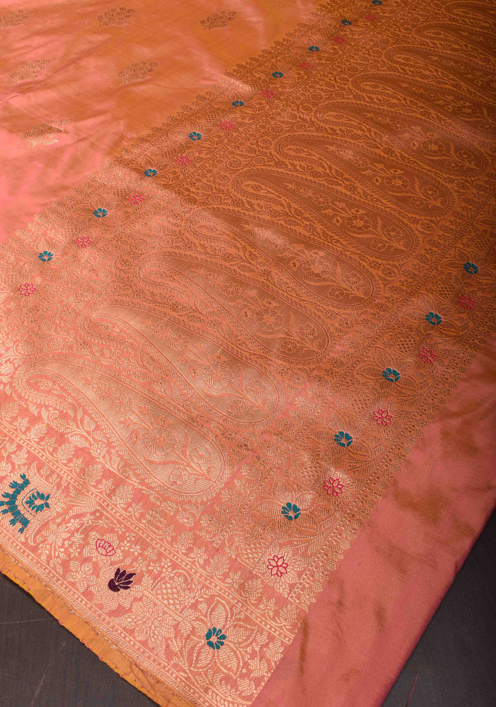 Sandstone Banarasi Katan Silk Saree with Muted Zari Buttas and meenakari zari Border | SILK MARK CERTIFIED