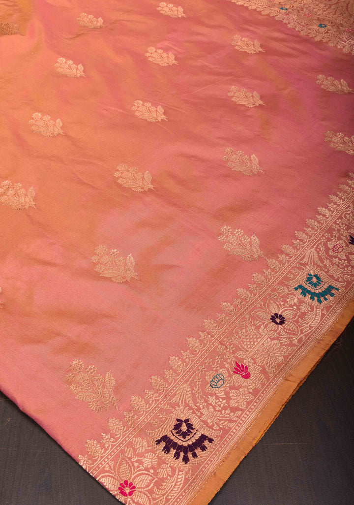 Sandstone Banarasi Katan Silk Saree with Muted Zari Buttas and meenakari zari Border | SILK MARK CERTIFIED
