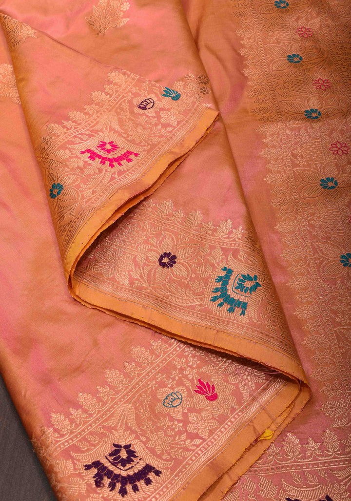 Sandstone Banarasi Katan Silk Saree with Muted Zari Buttas and meenakari zari Border | SILK MARK CERTIFIED