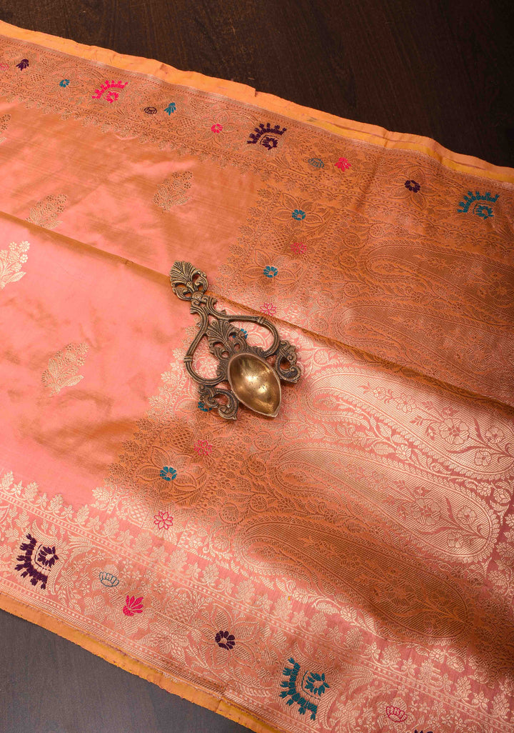 Sandstone Banarasi Katan Silk Saree with Muted Zari Buttas and meenakari zari Border | SILK MARK CERTIFIED