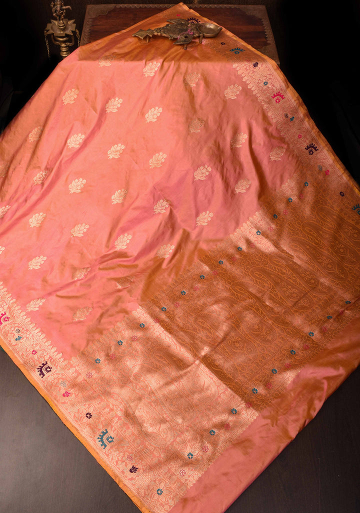 Sandstone Banarasi Katan Silk Saree with Muted Zari Buttas and meenakari zari Border | SILK MARK CERTIFIED