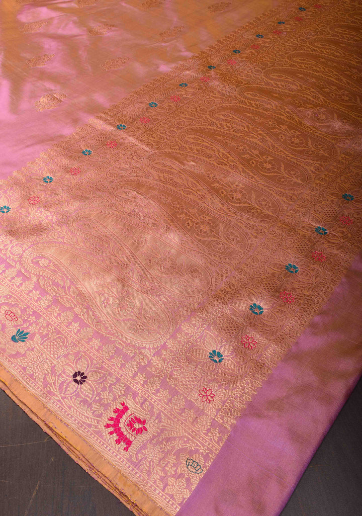 Mauve Banarasi Katan Silk Saree with Muted Zari Buttas and Meenakari Border | SILK MARK CERTIFIED