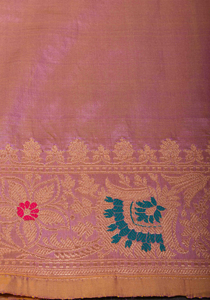 Mauve Banarasi Katan Silk Saree with Muted Zari Buttas and Meenakari Border | SILK MARK CERTIFIED