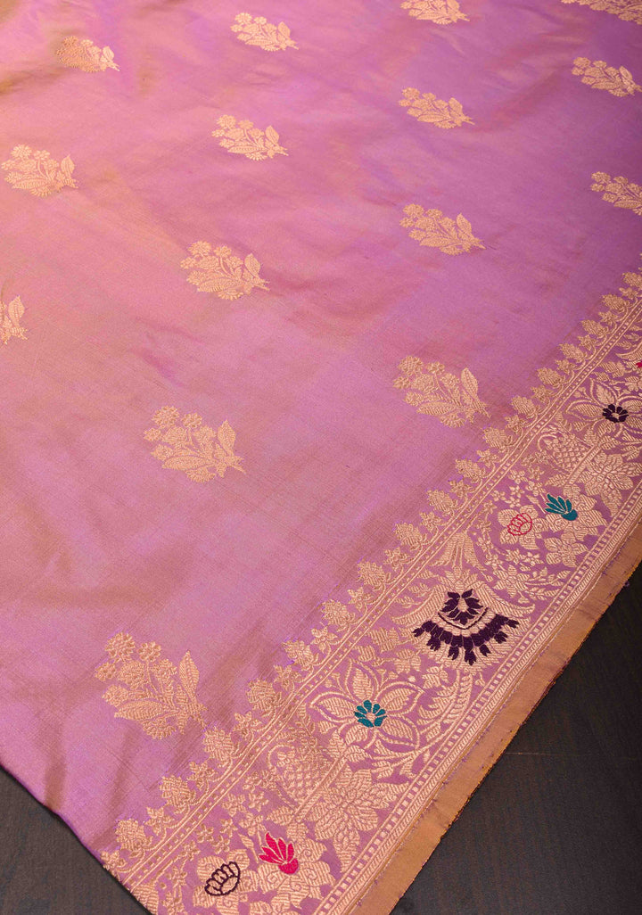 Mauve Banarasi Katan Silk Saree with Muted Zari Buttas and Meenakari Border | SILK MARK CERTIFIED