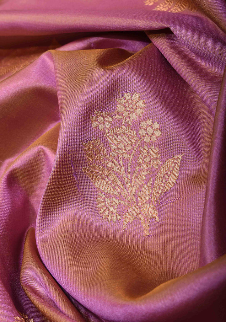 Mauve Banarasi Katan Silk Saree with Muted Zari Buttas and Meenakari Border | SILK MARK CERTIFIED
