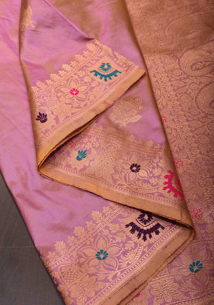 Mauve Banarasi Katan Silk Saree with Muted Zari Buttas and Meenakari Border | SILK MARK CERTIFIED
