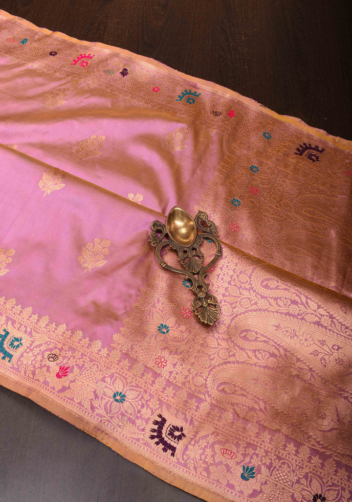 Mauve Banarasi Katan Silk Saree with Muted Zari Buttas and Meenakari Border | SILK MARK CERTIFIED