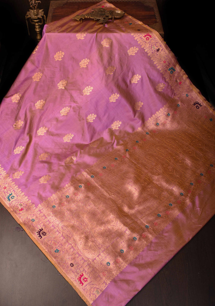Mauve Banarasi Katan Silk Saree with Muted Zari Buttas and Meenakari Border | SILK MARK CERTIFIED