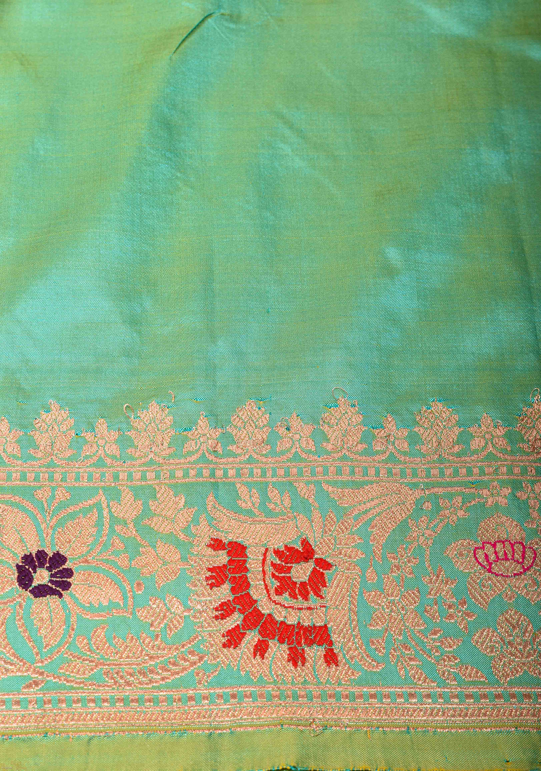 Sea Green Banarasi Katan Silk Saree with Zari Buttas and Meenakari Border | SILK MARK CERTIFIED
