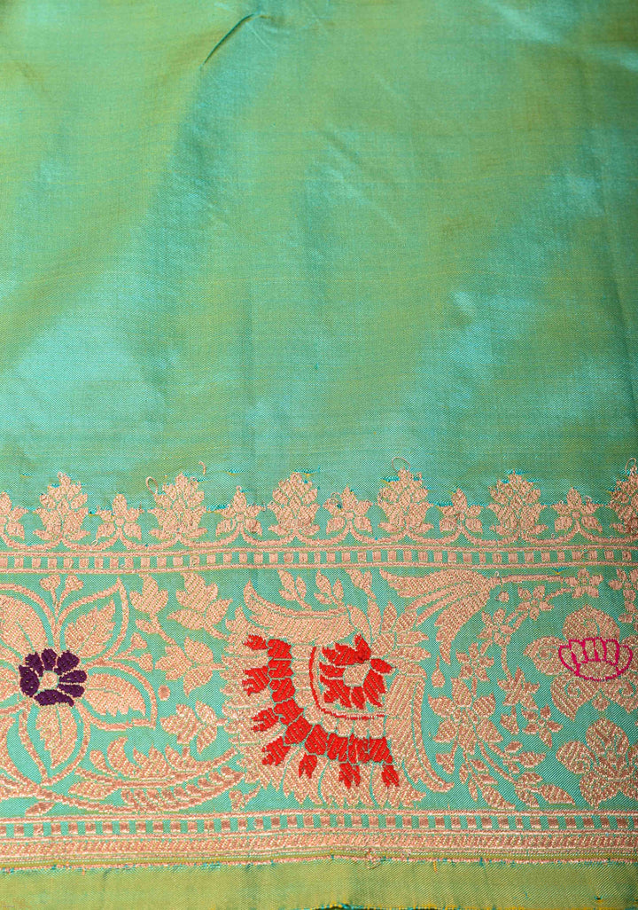 Sea Green Banarasi Katan Silk Saree with Zari Buttas and Meenakari Border | SILK MARK CERTIFIED