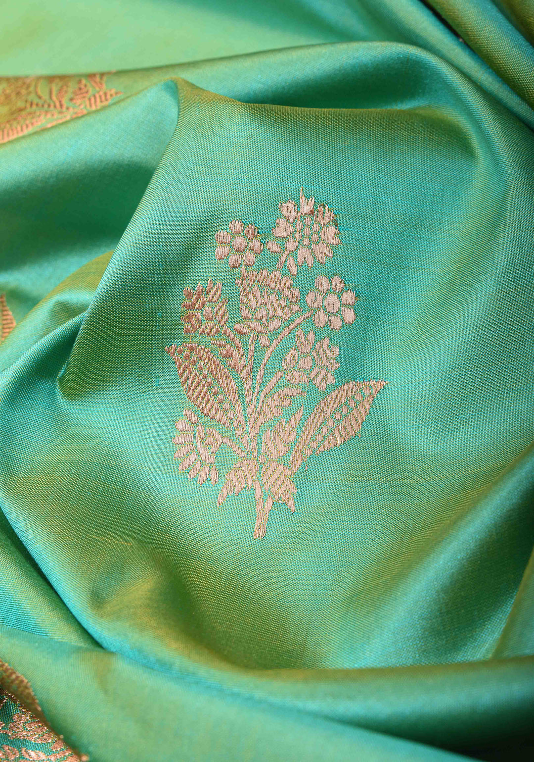 Sea Green Banarasi Katan Silk Saree with Zari Buttas and Meenakari Border | SILK MARK CERTIFIED