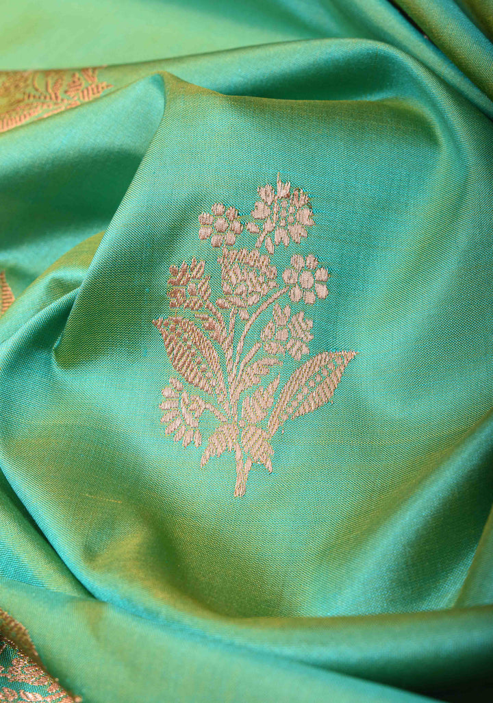 Sea Green Banarasi Katan Silk Saree with Zari Buttas and Meenakari Border | SILK MARK CERTIFIED