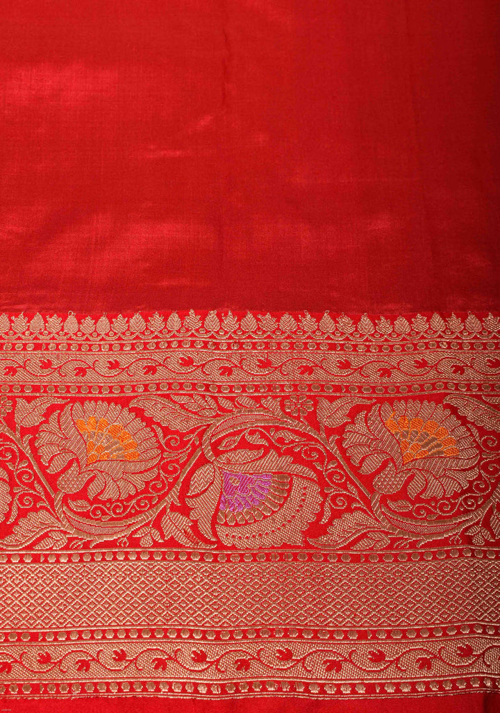 Banarasi Katan Silk Saree in Blue with Floral Motifs and Contrast Meenakari Zari Borders | SILK MARK CERTIFIED