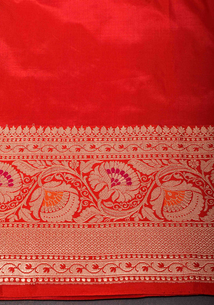 Banarasi Katan Silk Saree in  Silver Gray with Floral Motifs and Contrast Meenakari Zari Borders | SILK MARK CERTIFIED