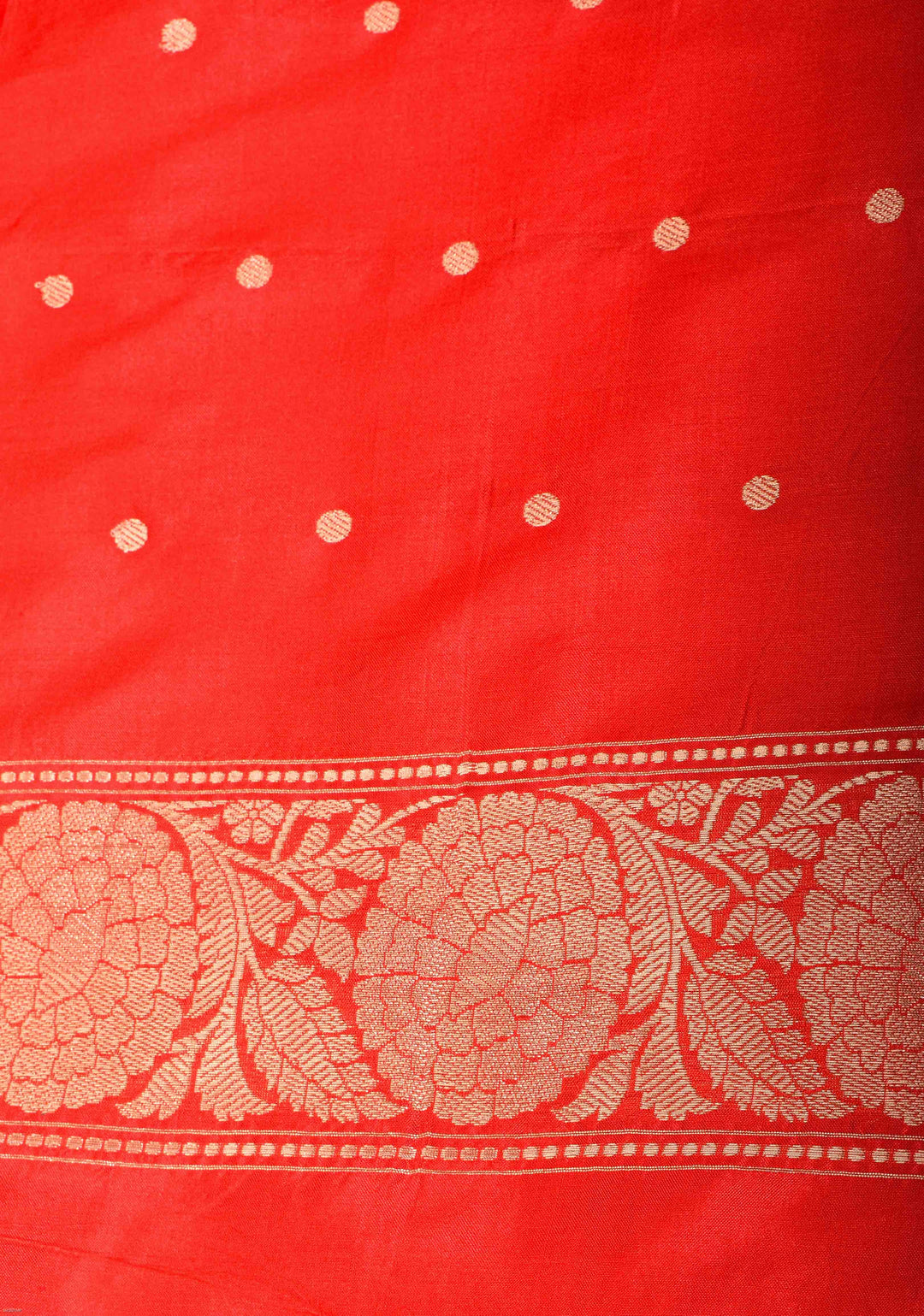 Peach Banarasi Katan Silk Saree with Intricate Zari Buttas and Ornate Red Border With Elongated Paisely Pallu | SILK MARK CERTIFIED