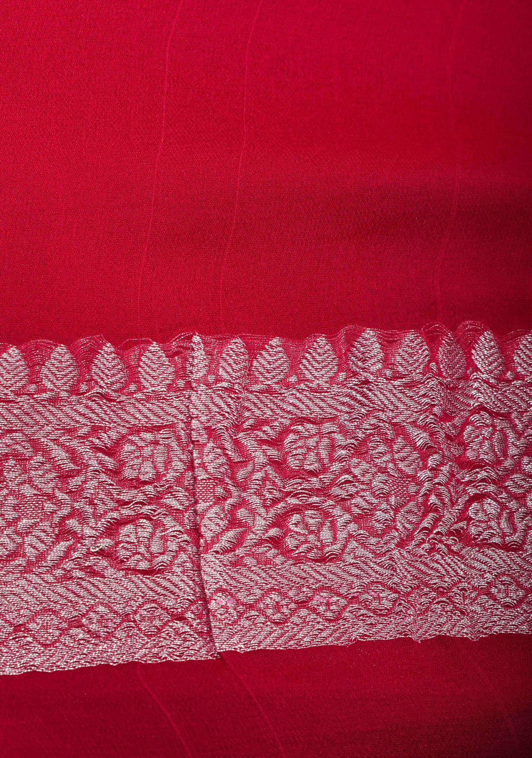 Red Banarasi chiffon Silk Saree with zari border and  Paisley Pallu | SILK MARK CERTIFIED