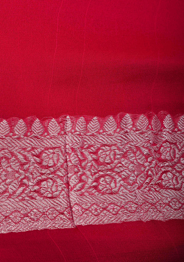 Red Banarasi chiffon Silk Saree with zari border and  Paisley Pallu | SILK MARK CERTIFIED