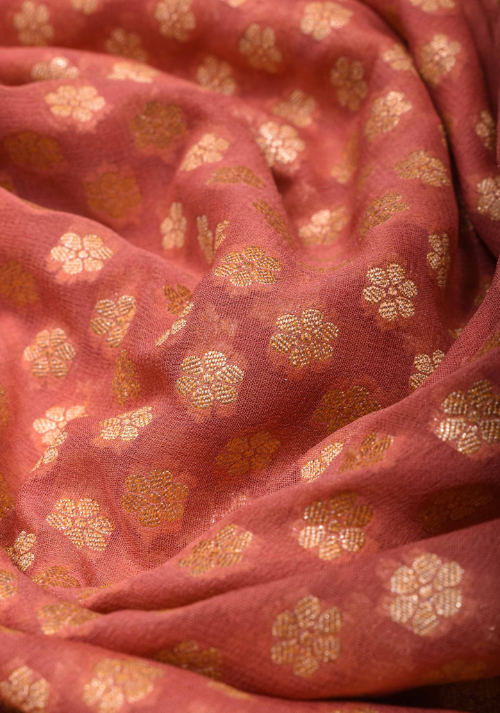 Salmon Pink Banarasi Georgette Silk Saree with Zari Buttis and Border | SILK MARK CERTIFIED
