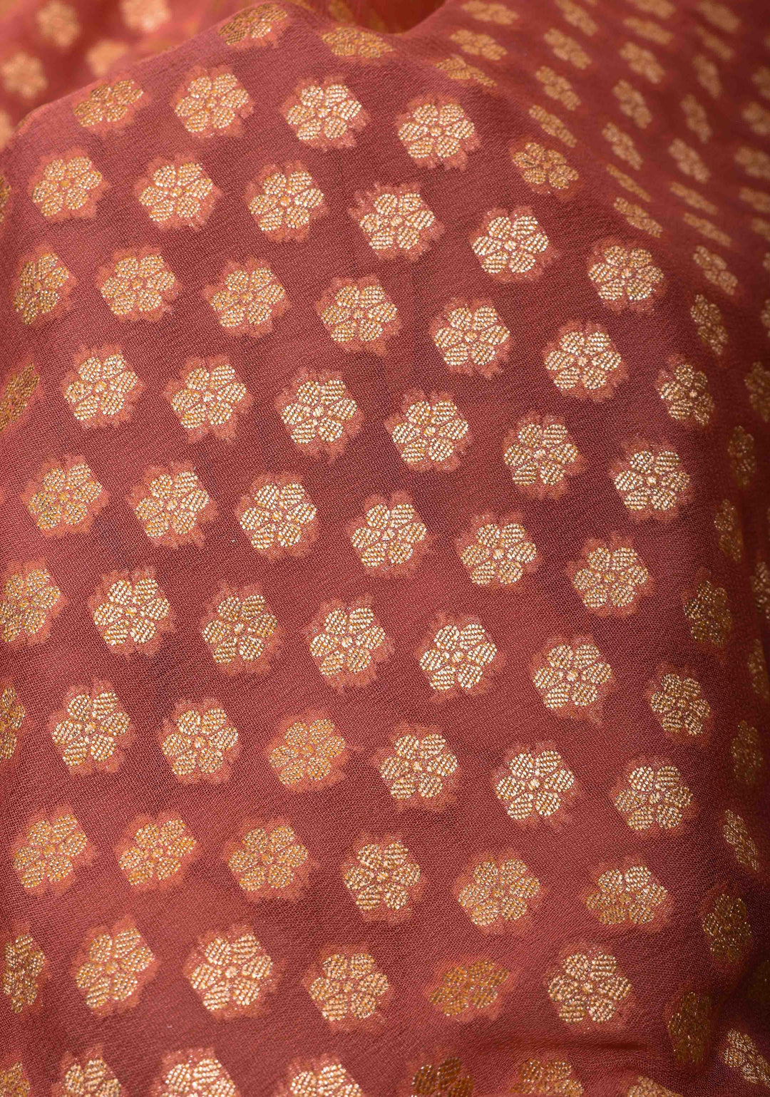 Salmon Pink Banarasi Georgette Silk Saree with Zari Buttis and Border | SILK MARK CERTIFIED
