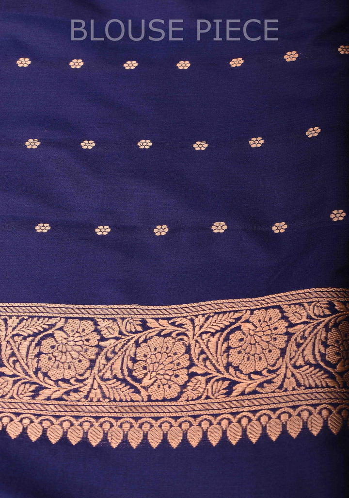 Chambray Blue Banarasi Katan Silk Saree with Damask Motifs and Zari Border | SILK MARK CERTIFIED