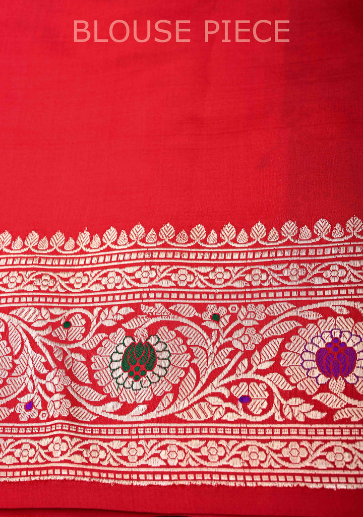 Red Banarasi Katan Silk Saree with Floral Butta and Meenakari Zari Border | SILK MARK CERTIFIED