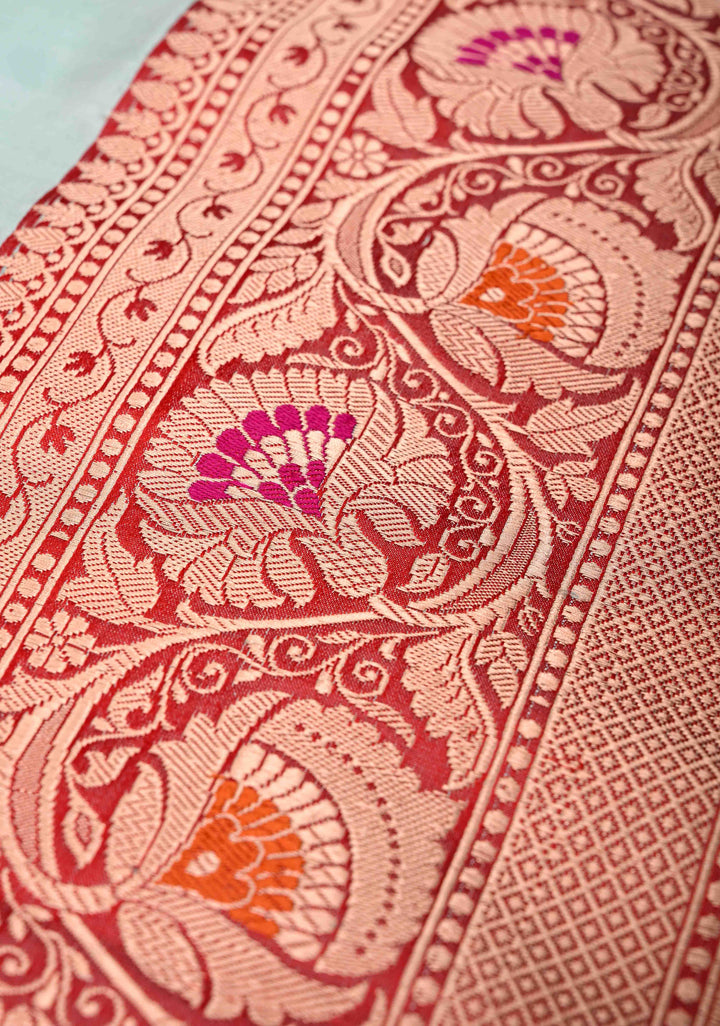 Tea Green Banarasi Katan Silk Saree with Floral Butta And  Meenakari  Border | SILK MARK CERTIFIED